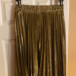Gold Accordion Midi Skirt